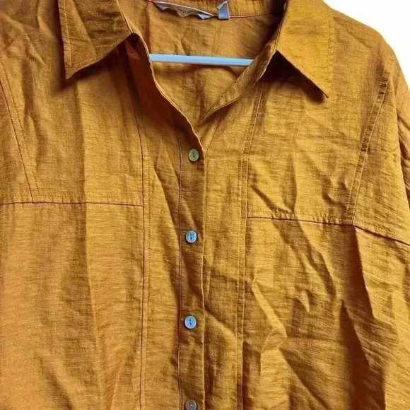 Soft Surroundings Mustard Color 3/4 Sleeves Button Front Top Large - Picture 4 of 9